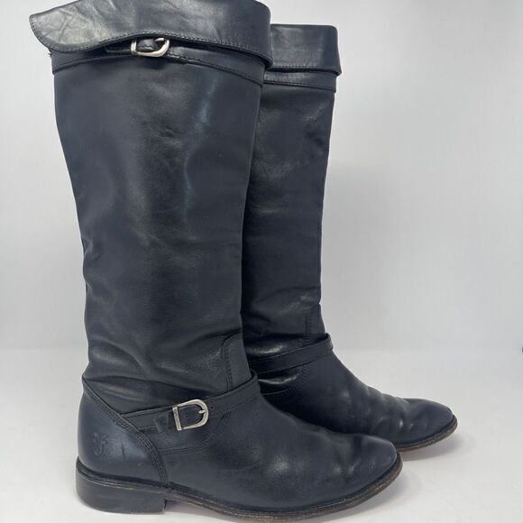 Frye Women's Knee-High Leather Pull-On Riding Boots Black Size 7 - Picture 1 of 9